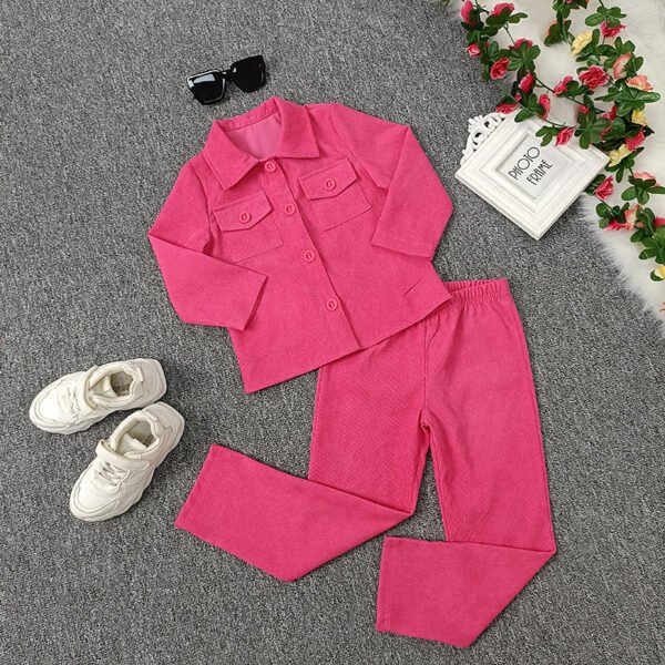 Liuliukd|Girls Corduroy Outfit-Fuchsia-Kids