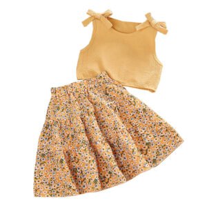 Liuliukd|Lace Up Vest Floral Skirt Girls Boutique Clothing-Kids