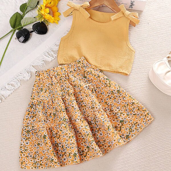 Liuliukd|Lace Up Vest Floral Skirt Girls Boutique Clothing-Orange-Kids
