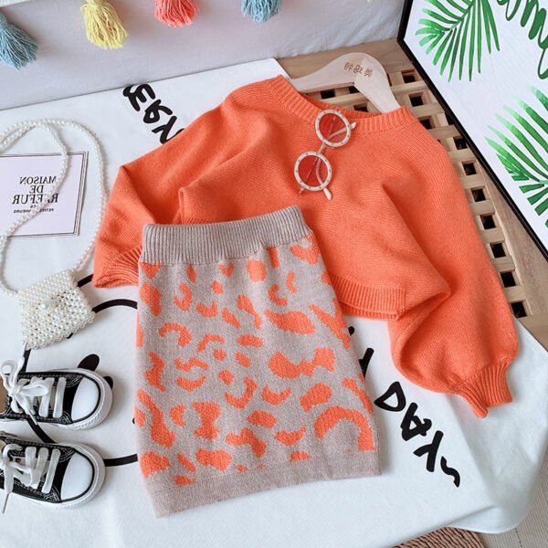 Liuliukd|Leopard Knitted Set Girls Clothes-Orange-Kids