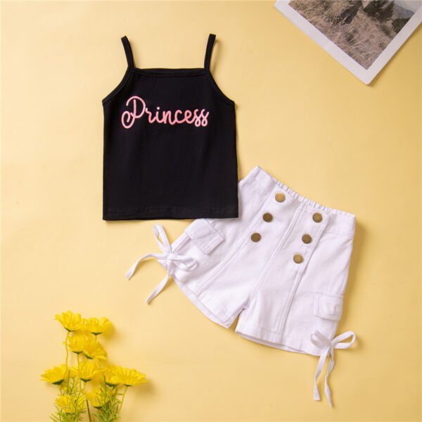 Liuliukd|Letter Vest Denim Shorts Girls Fashion Clothing-Black-Kids