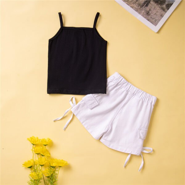 Liuliukd|Letter Vest Denim Shorts Girls Fashion Clothing-Black-Kids