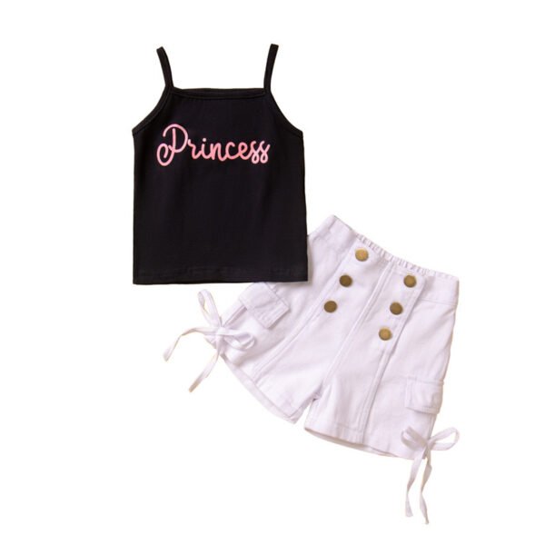 Liuliukd|Letter Vest Denim Shorts Girls Fashion Clothing-Kids