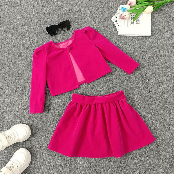 Liuliukd|Short Cardigan Skirt Set Girls Clothes-Fushcia-Kids
