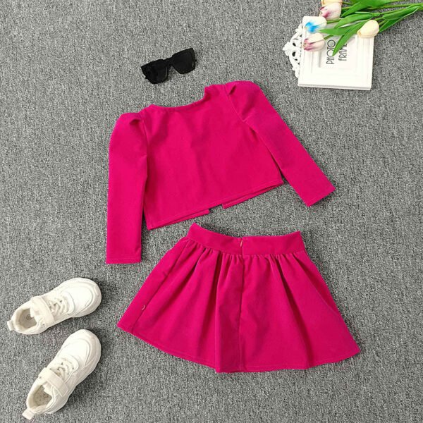 Liuliukd|Short Cardigan Skirt Set Girls Clothes-Fushcia-Kids