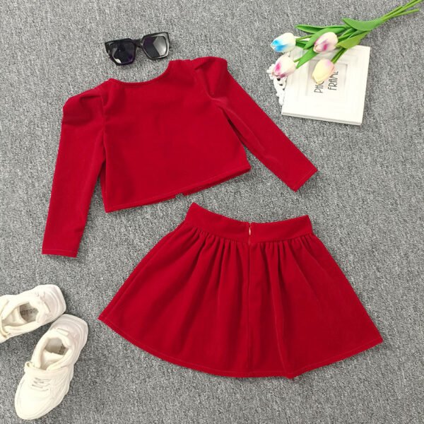Liuliukd|Short Cardigan Skirt Set Girls Clothes-Red-Kids