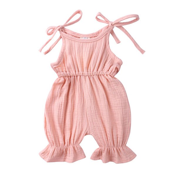 Liuliukd| Solid Cotton Linen Rompers Clothes Baby-Pink-Baby