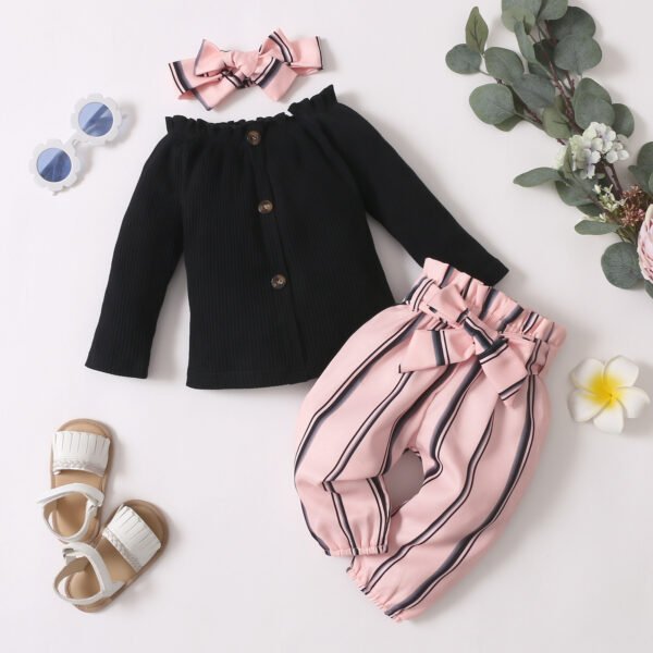 Liuliukd|Striped Baby Girl Clothing-Black-Baby