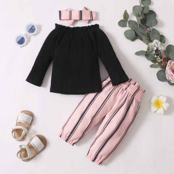 Liuliukd|Striped Baby Girl Clothing-Black-Baby