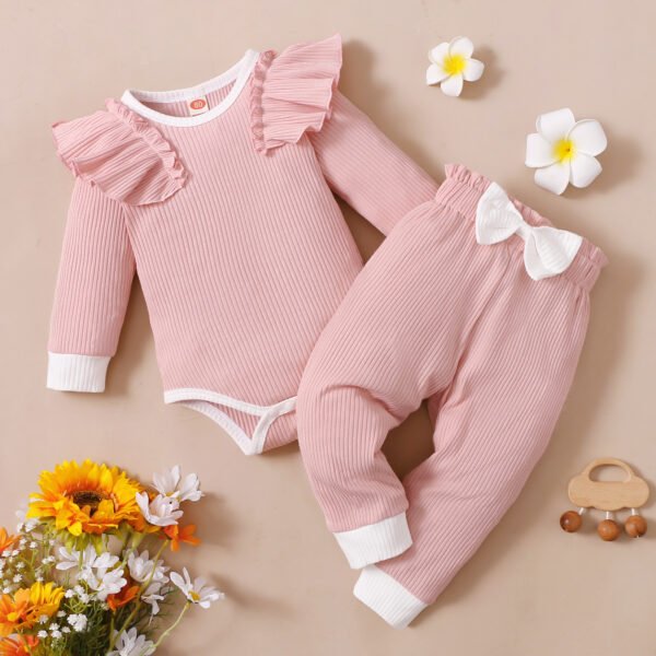 Liuliukd | Baby Girls Bodysuit & Pants Set-Pink-Baby