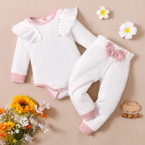 Liuliukd | Baby Girls Bodysuit & Pants Set-White-Baby