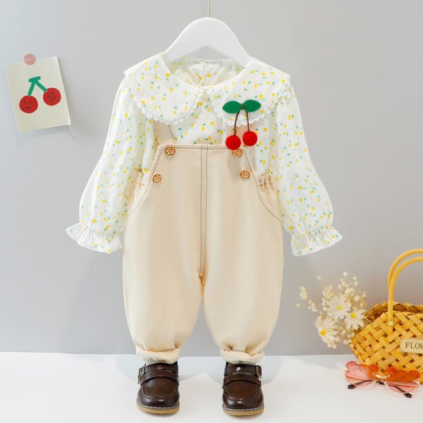 Liuliukd|Flower Cherry Girls Clothing Sets-Beige-Kids