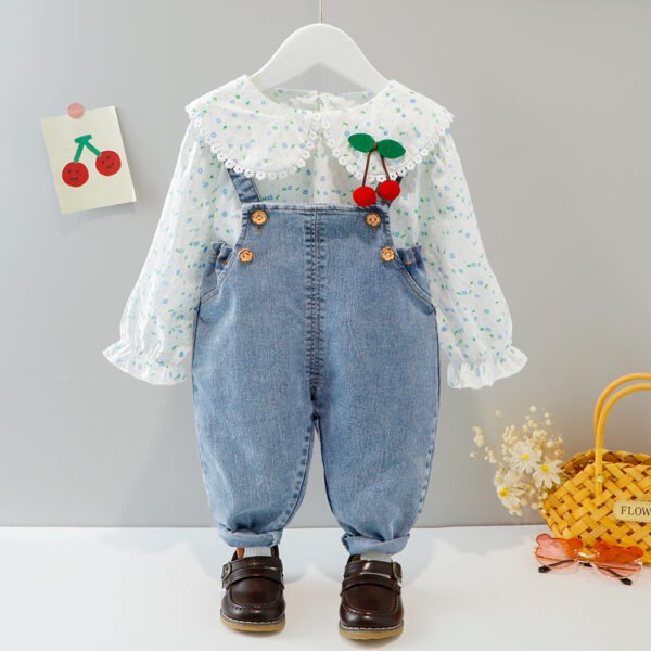 Liuliukd|Flower Cherry Girls Clothing Sets-Blue-Kids