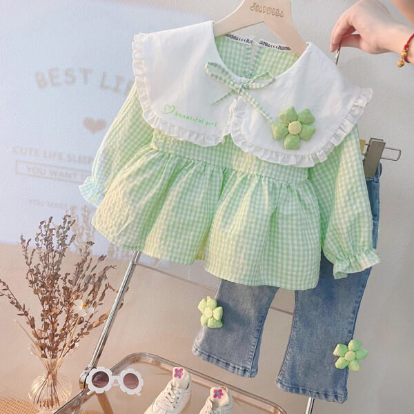 Liuliukd|Flower Plaid Kids Clothes Girls-Green-Kids