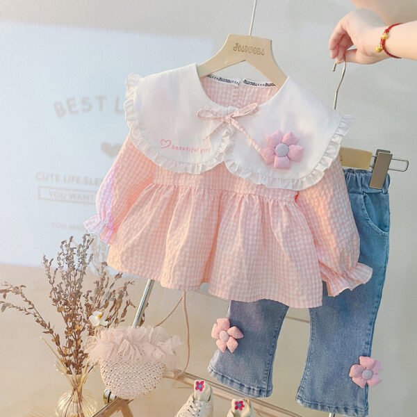 Liuliukd|Flower Plaid Kids Clothes Girls-Pink-Kids