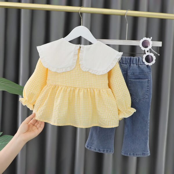 Liuliukd|Flower Plaid Kids Clothes Girls-Yellow-Kids