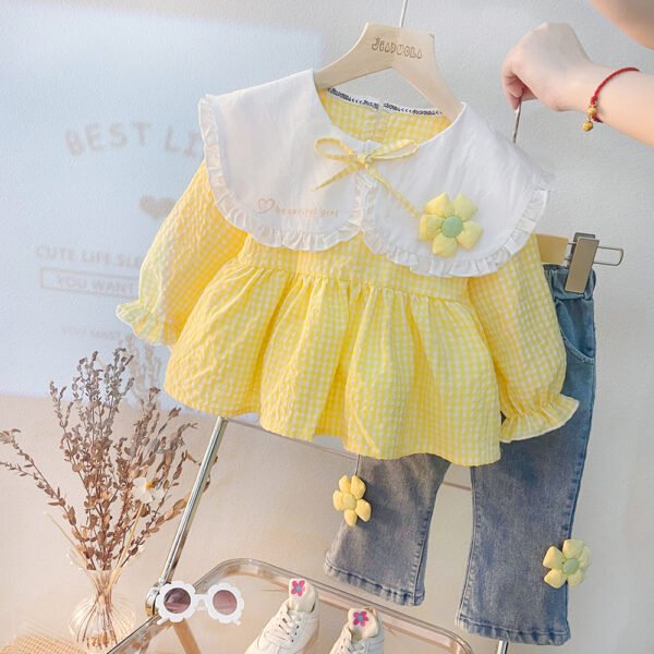 Liuliukd|Flower Plaid Kids Clothes Girls-Yellow-Kids