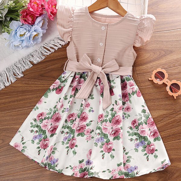 Liuliukd | Kids Girls Fly Sleeve Flower Dress-Pink-Kids