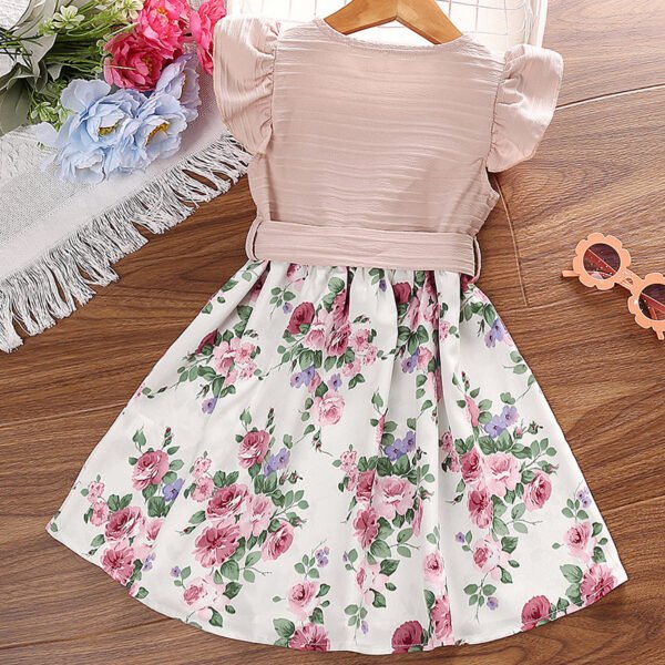 Liuliukd | Kids Girls Fly Sleeve Flower Dress-Pink-Kids