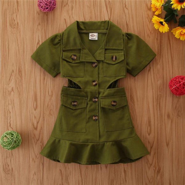 Liuliukd | Kids Girls Open Waist Dress-Army Green-Kids