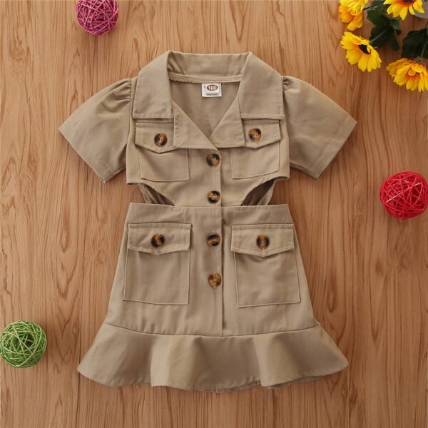 Liuliukd | Kids Girls Open Waist Dress-Khaki-Kids