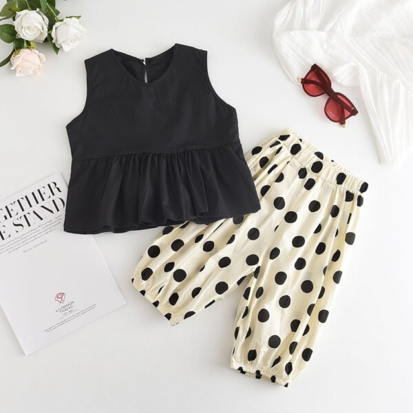 Liuliukd | Kids Girls Vest and Polka Dot Harlan Pants Set-Black-Kids