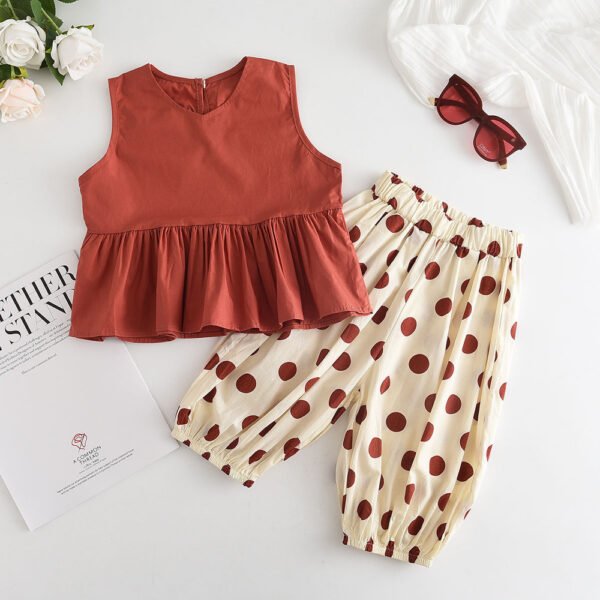 Liuliukd | Kids Girls Vest and Polka Dot Harlan Pants Set-Red-Kids