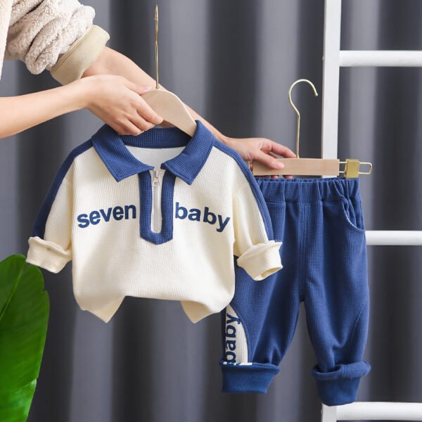 Liuliukd|Letter Boys Waffle Outfit Sets-Blue-Kids