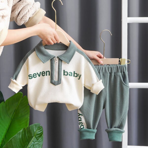 Liuliukd|Letter Boys Waffle Outfit Sets-Green-Kids