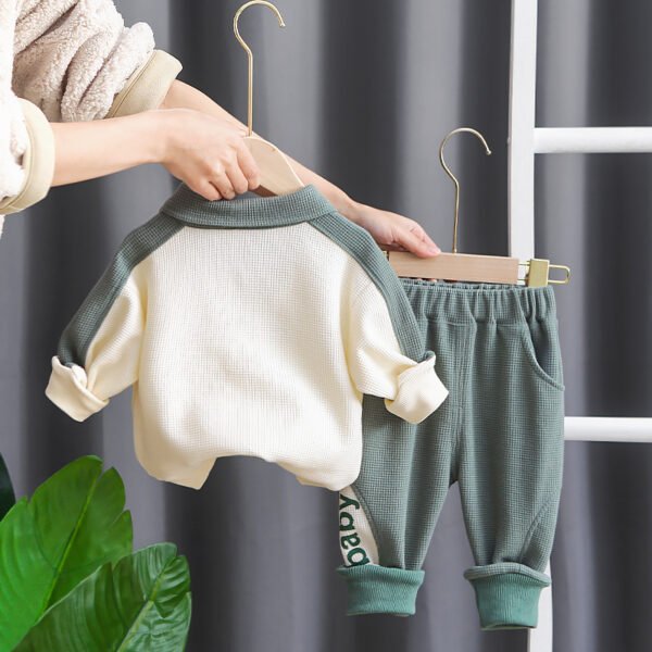 Liuliukd|Letter Boys Waffle Outfit Sets-Green-Kids