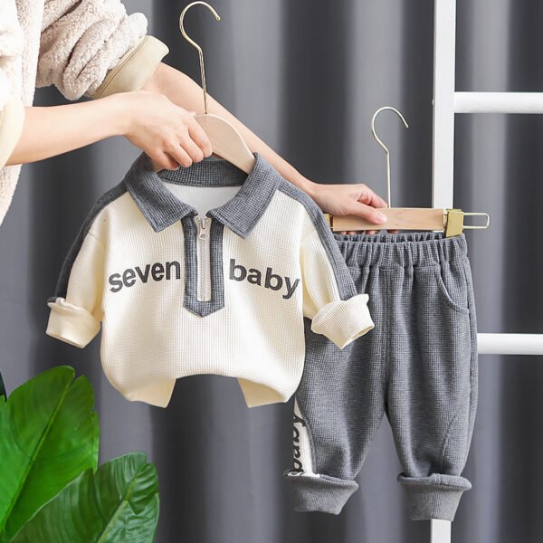 Liuliukd|Letter Boys Waffle Outfit Sets-Grey-Kids