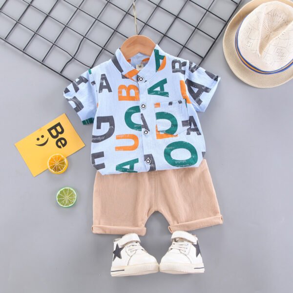 Liuliukd|Letter Short Sleeve Kids Boys Clothes-Blue-Kids