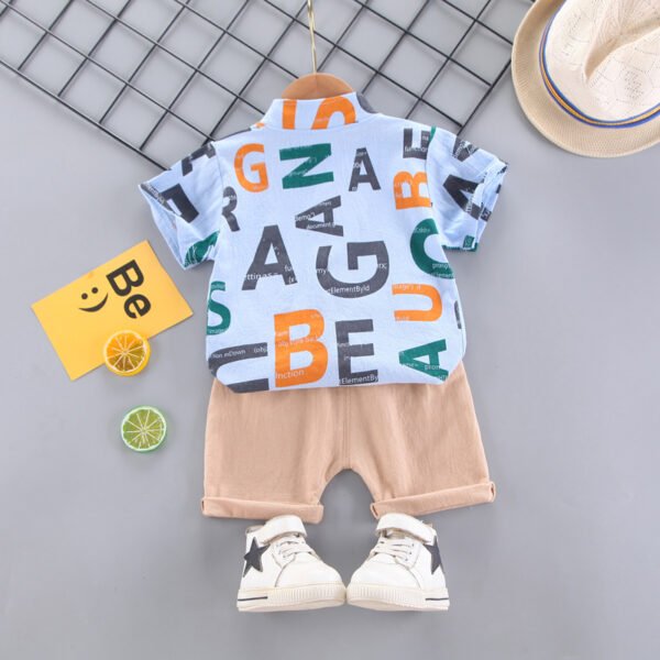 Liuliukd|Letter Short Sleeve Kids Boys Clothes-Blue-Kids