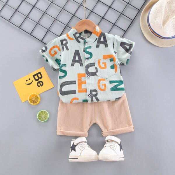 Liuliukd|Letter Short Sleeve Kids Boys Clothes-Green-Kids