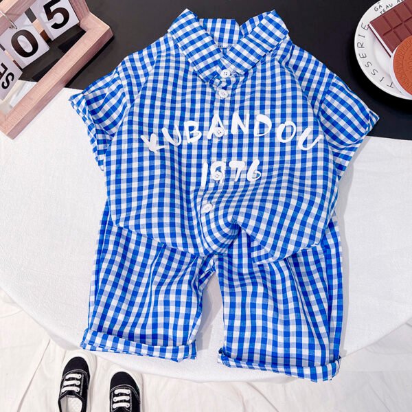 Liuliukd|Plaid Boys Clothing Sets-Blue-Kids