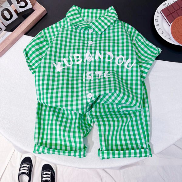 Liuliukd|Plaid Boys Clothing Sets-Green-Kids