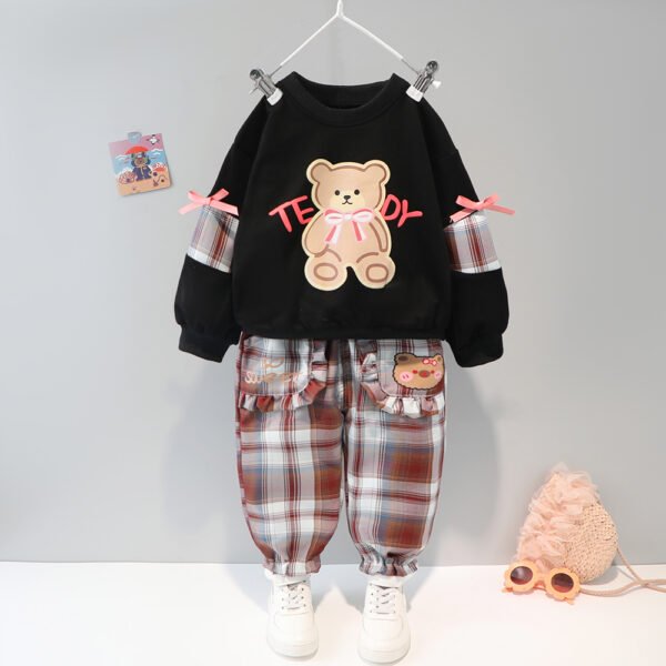 Liuliukd|Plaid Cartoon Bear Girls Clothes-Black-Kids