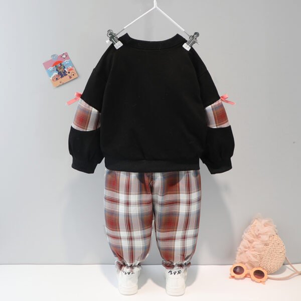 Liuliukd|Plaid Cartoon Bear Girls Clothes-Black-Kids