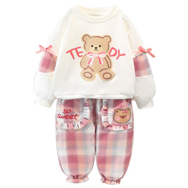 Liuliukd|Plaid Cartoon Bear Girls Clothes-Kids