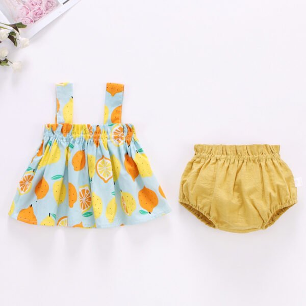 Liuliukd|Print Mini Dress And PP Shorts Baby Clothes-Blue Lemon-Baby