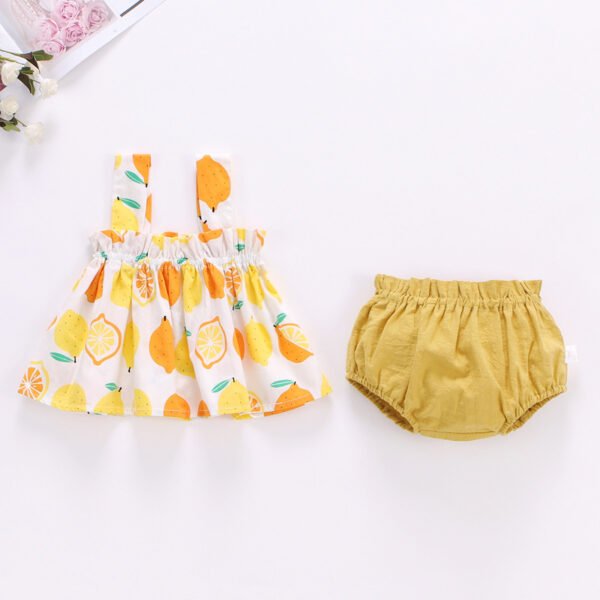 Liuliukd|Print Mini Dress And PP Shorts Baby Clothes-Yellow Lemon-Baby