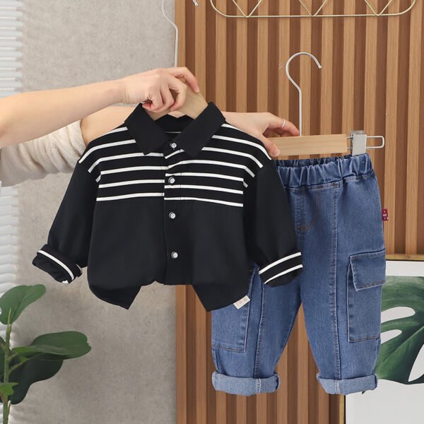 Liuliukd|Stripe Baby Boys Clothing Sets-Black-Kids