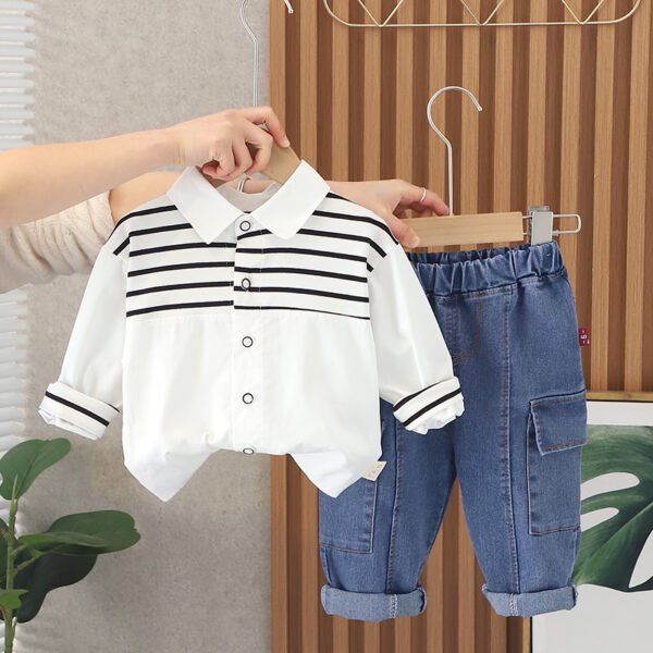 Liuliukd|Stripe Baby Boys Clothing Sets-White-Kids