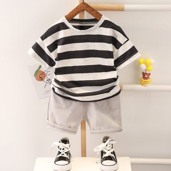 Liuliukd | Stripe T-shirt and Pants Set-Black-Kids