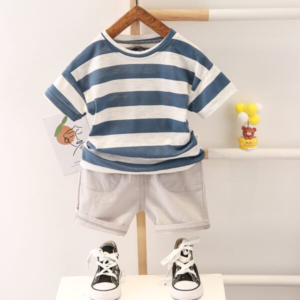 Liuliukd | Stripe T-shirt and Pants Set-Blue-Kids