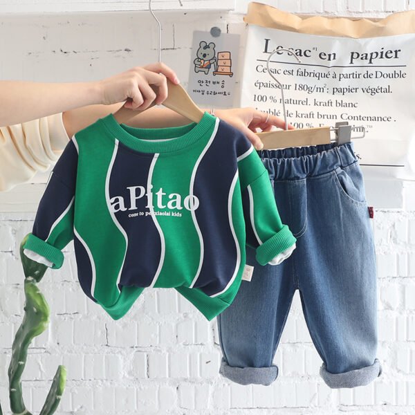 Liuliukd|Striped LetterTwo Piece Set Baby Set Clothes Boy-Green-Kids
