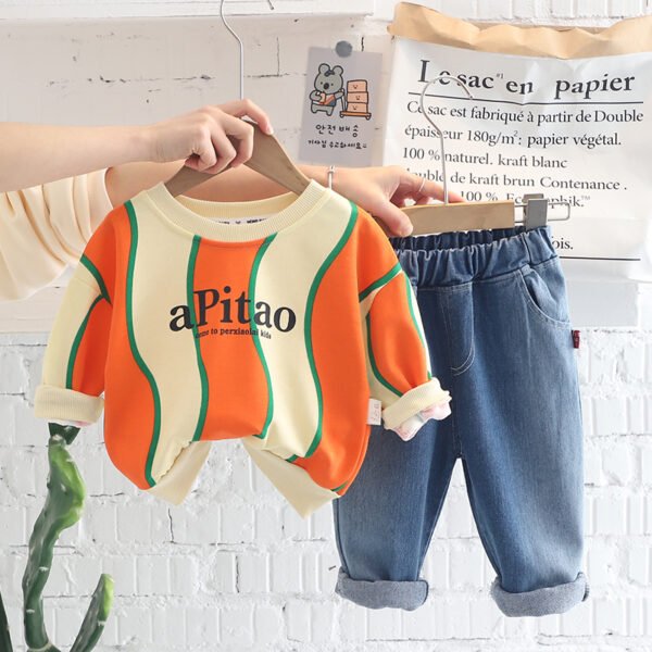 Liuliukd|Striped LetterTwo Piece Set Baby Set Clothes Boy-Orange-Kids