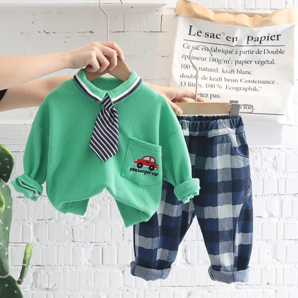 Liuliukd|Tie Car Baby Boy Outfits-Green-Kids