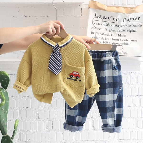 Liuliukd|Tie Car Baby Boy Outfits-Yellow-Kids