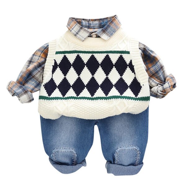 Liuliukd | Toddler Boys Crewneck Rhombus Sweater 3-Piece Set-Kids